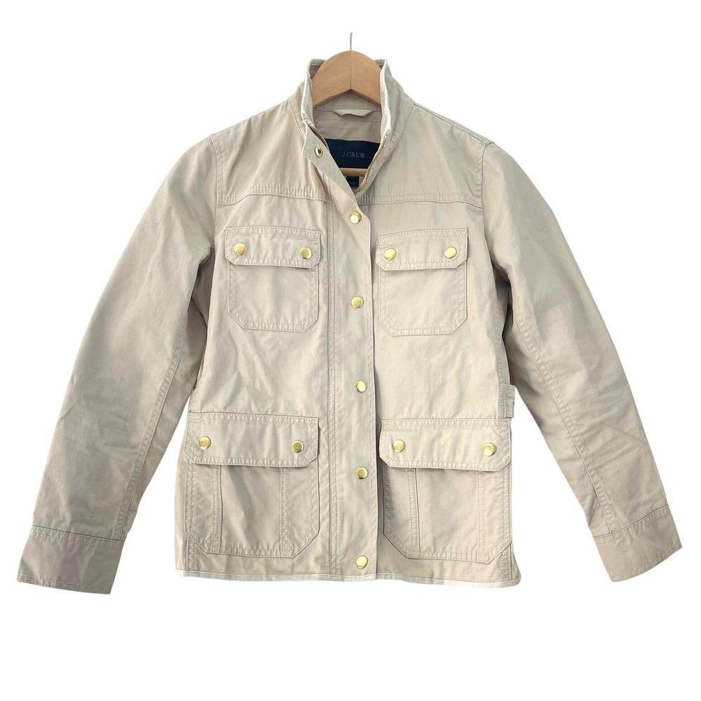 JCrew Women Beige Ivory Resin Coated Twill Field Jacket Petite Small Style AL223